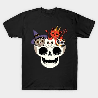 Spooky Cats and Skull T-Shirt